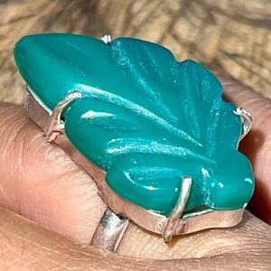 Carved Green Chalcedony Ring Size 8 1/4